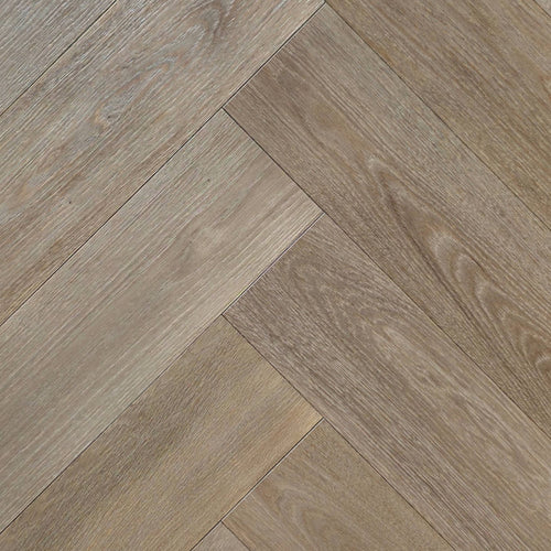 Engineered European Oak Ember Valley - Herringbone, shown mounted in natural lighting, close up.