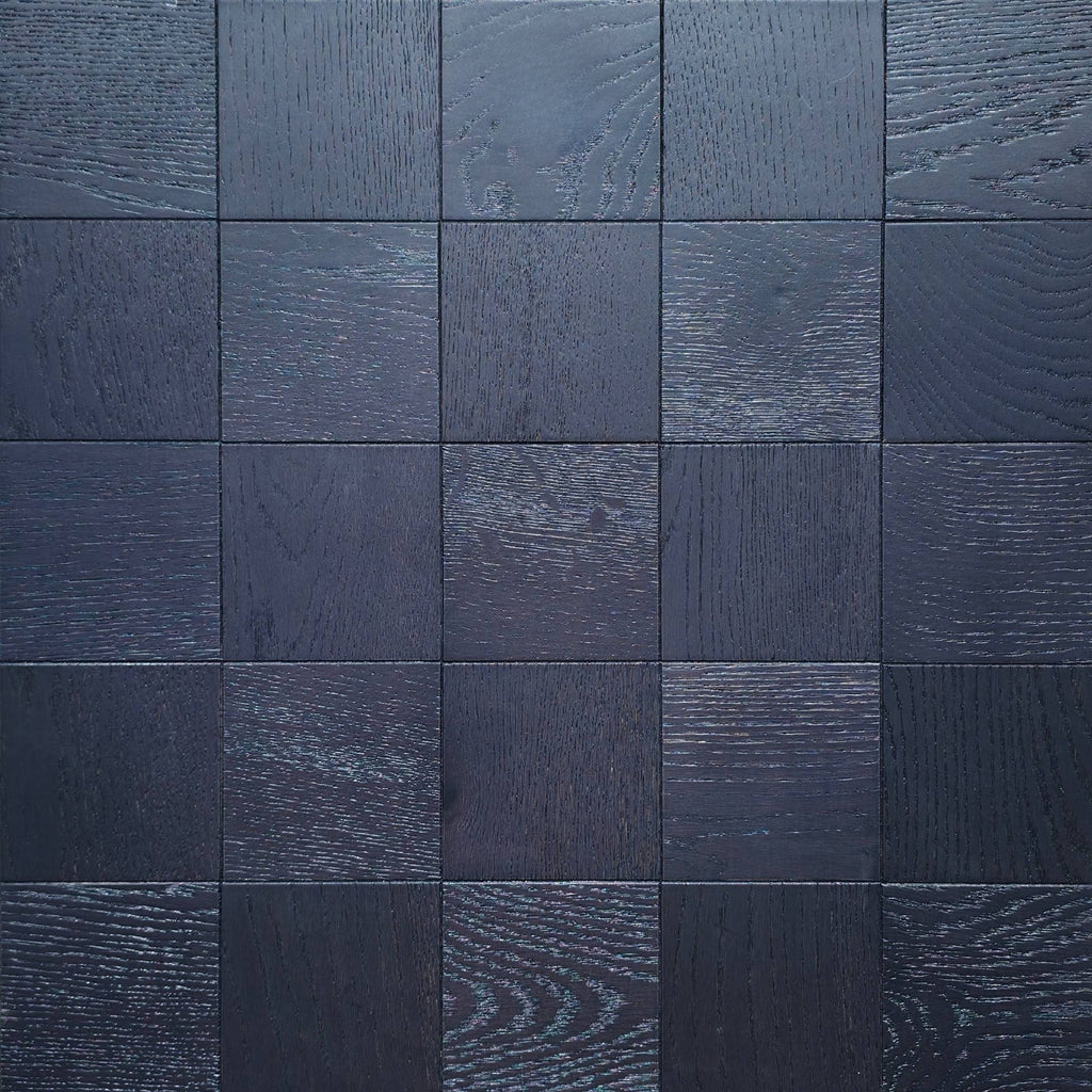 Dark charcoal gray square tile mosaic wall or floor with a subtle woodgrain. Engineered European Oak Ombre Royale - Parquet 